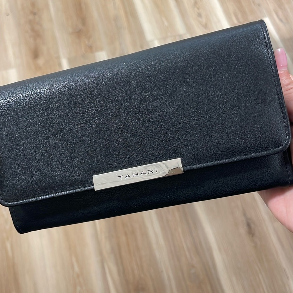 Tahari black vegan leather wallet/clutch